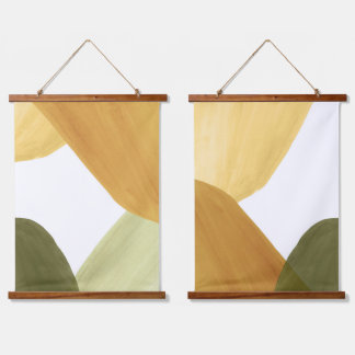 Groen en mosterd abstract hangend wandkleed