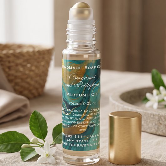 Groen en namaakgouden parfumrollerfles vierkante sticker