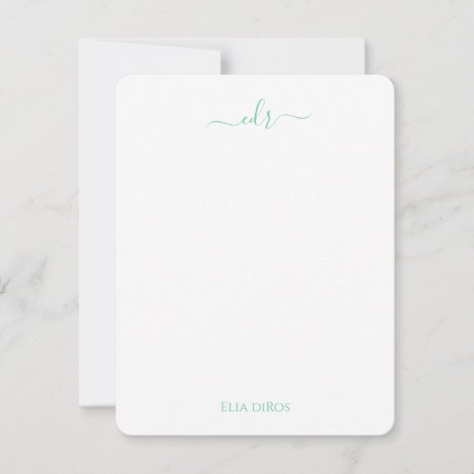 Groen en Navy Diamond Monogram Note Kaart Notitiekaartje (Voorkant)