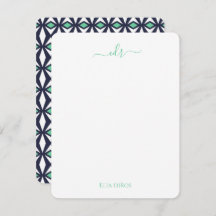 Groen en Navy Diamond Monogram Note Kaart
