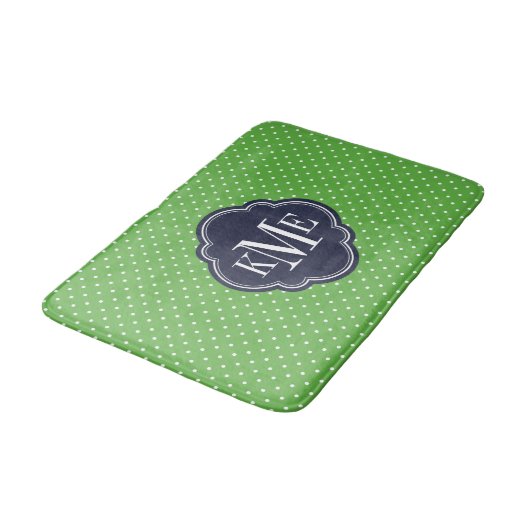 Groen en Navy Tiny Stippen Monogram Badmat (Gekanteld)