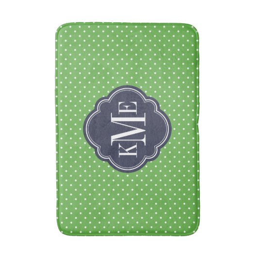 Groen en Navy Tiny Stippen Monogram Badmat (Voorkant Verticaal)