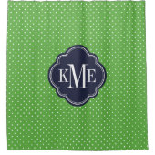 Groen en Navy Tiny Stippen Monogram Douchegordijn (Voorkant)