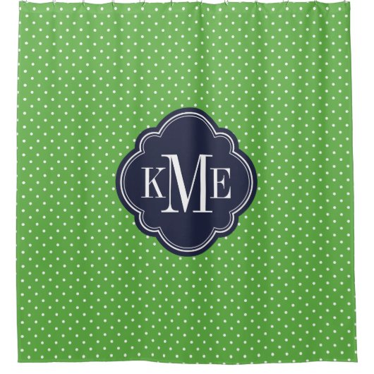 Groen en Navy Tiny Stippen Monogram Douchegordijn (Voorkant)