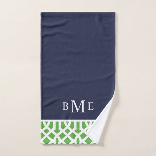 Groen en Navy Trellis Monogram Bad Handdoek (Handdoek)