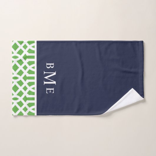 Groen en Navy Trellis Monogram Bad Handdoek (Handdoek)