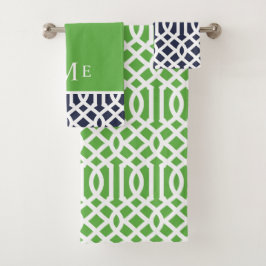 Groen en Navy Trellis Monogram Bad Handdoek