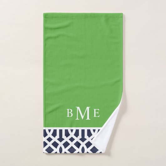 Groen en Navy Trellis Monogram Bad Handdoek (Handdoek)