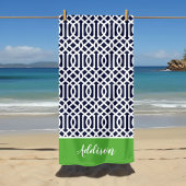 Groen en Navy Trellis Monogram Strandlaken