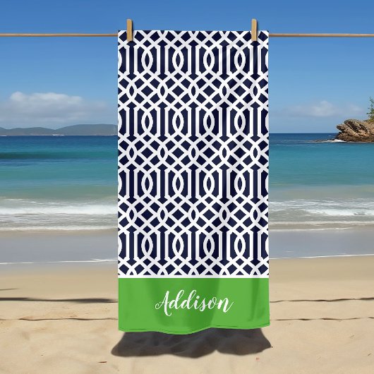 Groen en Navy Trellis Monogram Strandlaken