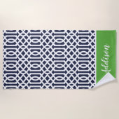 Groen en Navy Trellis Monogram Strandlaken (Voorkant)