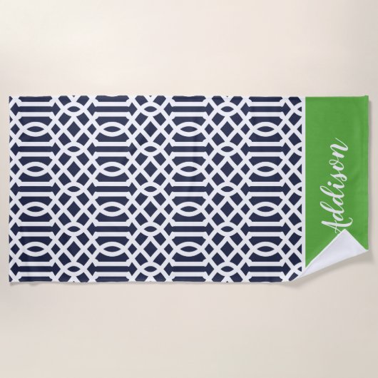 Groen en Navy Trellis Monogram Strandlaken (Voorkant)