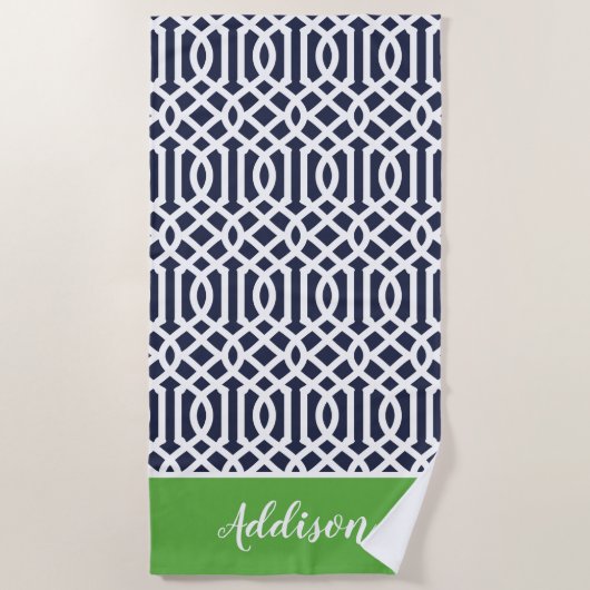Groen en Navy Trellis Monogram Strandlaken (Voorkant)