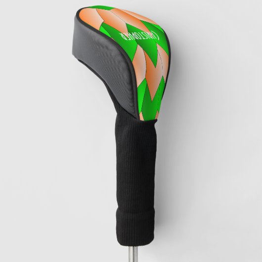 Groen en Oranje art deco design Golfheadcover (Schuin)