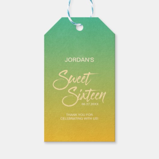 Groen en Oranje Beach Sweet 16-jarig Dank je Cadeaulabel (Voorkant)