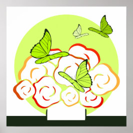 Groen en Oranje Bouquet en Butterflies Square Poster