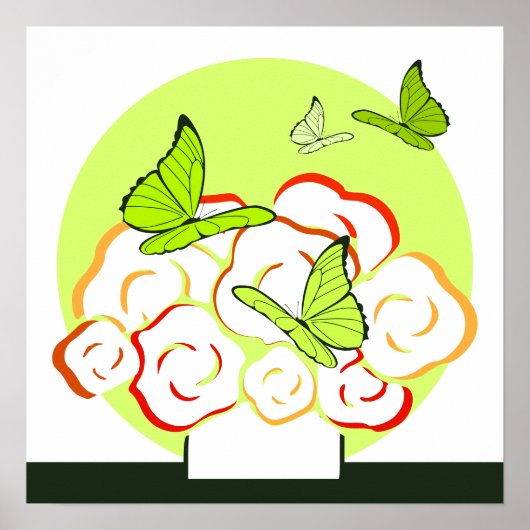 Groen en Oranje Bouquet en Butterflies Square Poster (Voorkant)