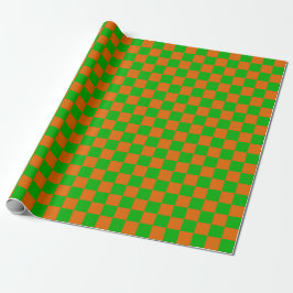Groen en Oranje Checkerboard Patroon Cadeaupapier
