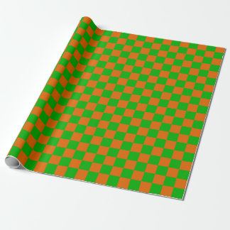 Groen en Oranje Checkerboard Patroon Cadeaupapier