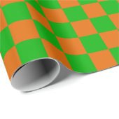 Groen en Oranje Checkerboard Patroon Cadeaupapier (Rol Hoek)