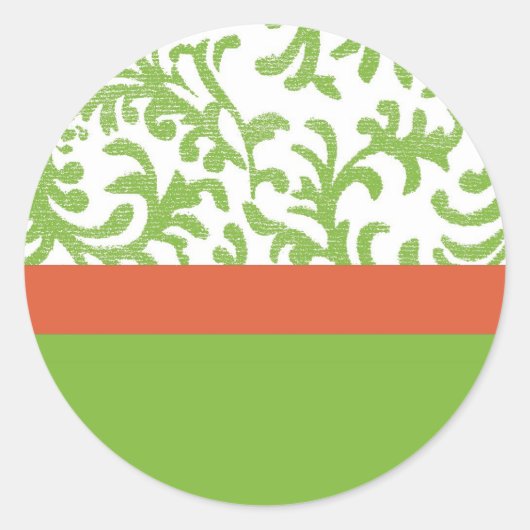 Groen en Oranje Floral Damask Pattern Ronde Sticker (Voorkant)
