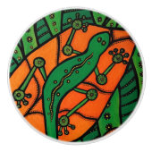 Groen en Oranje Gecko Lizard Keramische Knop (Voorkant)
