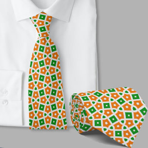 Groen en oranje geometrisch patroon Iers  Stropdas