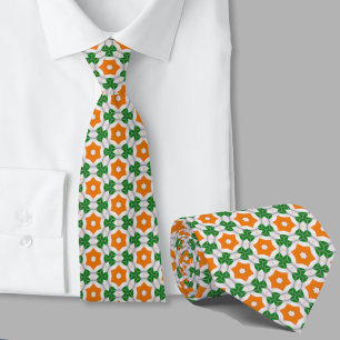 Groen en oranje geometrisch patroon Iers  Stropdas