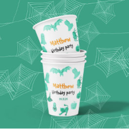 Groen en oranje Halloween-thema verjaardagsfeestje Papieren Bekers
