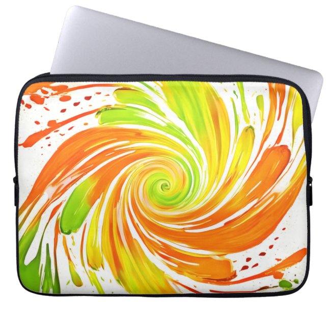Groen en Oranje spiraalontwerp Laptop Sleeve (Voorkant)
