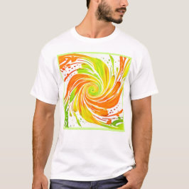 Groen en oranje spiraalontwerp t-shirt