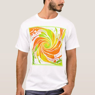 Groen en oranje spiraalontwerp t-shirt