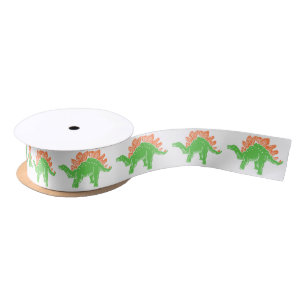 Groen en Oranje Stegosaurus Satin Ribbon Satijnen Lint