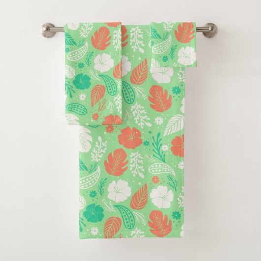 Groen en Oranje Tropisch Vloeiingspatroon Bad Handdoek (Insitu)