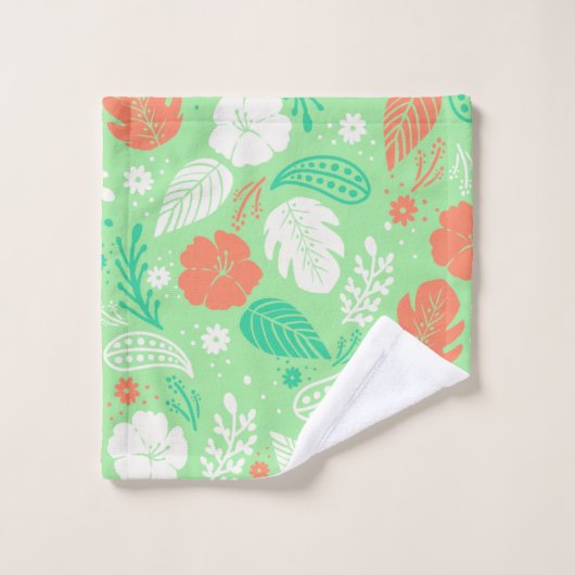 Groen en Oranje Tropisch Vloeiingspatroon Bad Handdoek (Wasdoekje)