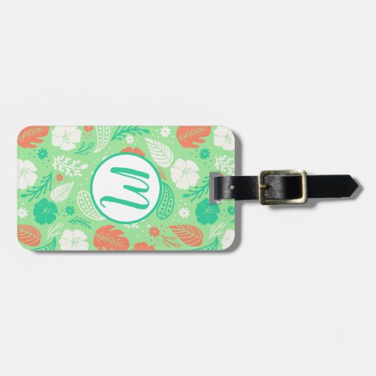 Groen en Oranje Tropisch Vloeiingspatroon Bagagelabel (Voorkant horizontaal)
