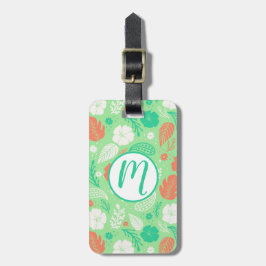 Groen en Oranje Tropisch Vloeiingspatroon Bagagelabel