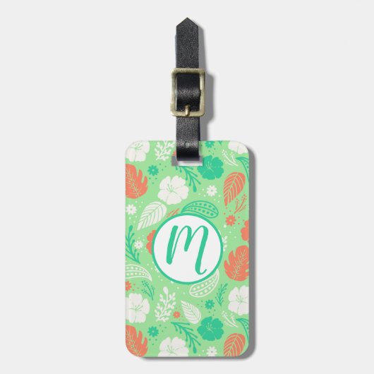 Groen en Oranje Tropisch Vloeiingspatroon Bagagelabel (Voorkant verticaal)