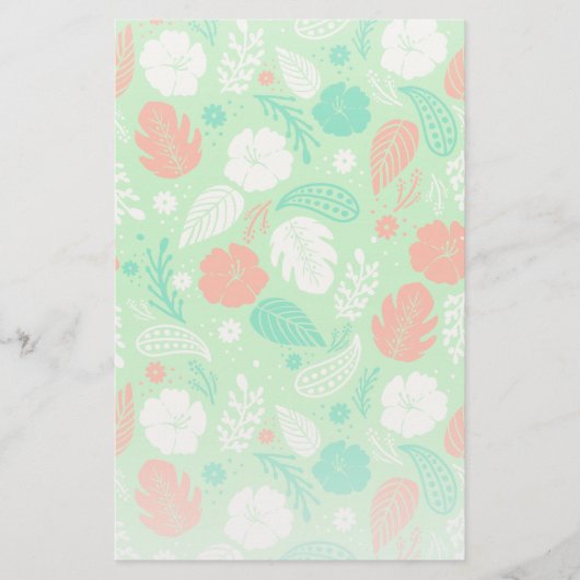 Groen en Oranje Tropisch Vloeiingspatroon Briefpapier (Voorkant)