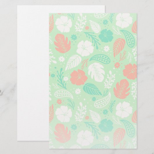 Groen en Oranje Tropisch Vloeiingspatroon Briefpapier (Voorkant / Achterkant)