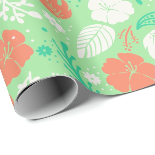 Groen en Oranje Tropisch Vloeiingspatroon Cadeaupapier (Rol Hoek)