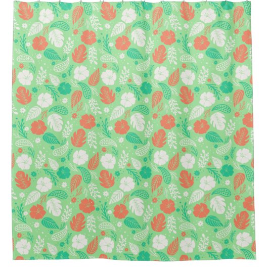 Groen en Oranje Tropisch Vloeiingspatroon Douchegordijn (Voorkant)