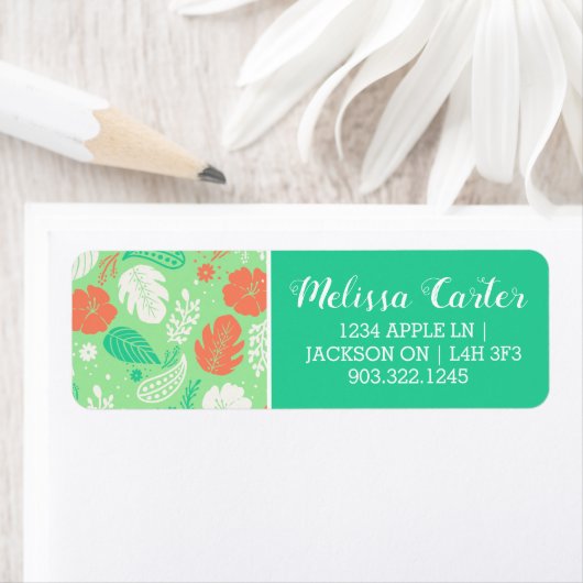 Groen en Oranje Tropisch Vloeiingspatroon Etiket (Insitu)