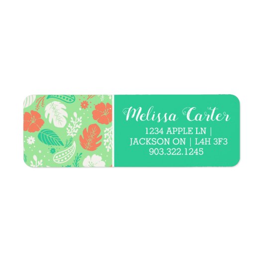 Groen en Oranje Tropisch Vloeiingspatroon Etiket (Voorkant)