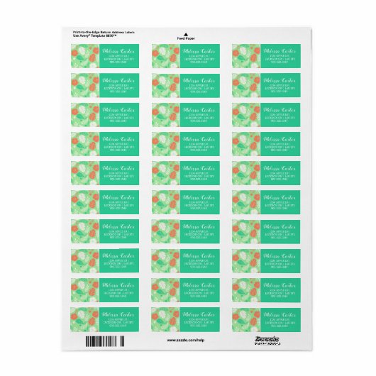 Groen en Oranje Tropisch Vloeiingspatroon Etiket (Full Sheet)