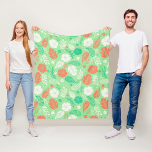 Groen en Oranje Tropisch Vloeiingspatroon Fleece Deken