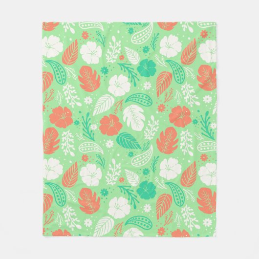 Groen en Oranje Tropisch Vloeiingspatroon Fleece Deken (Voorkant)