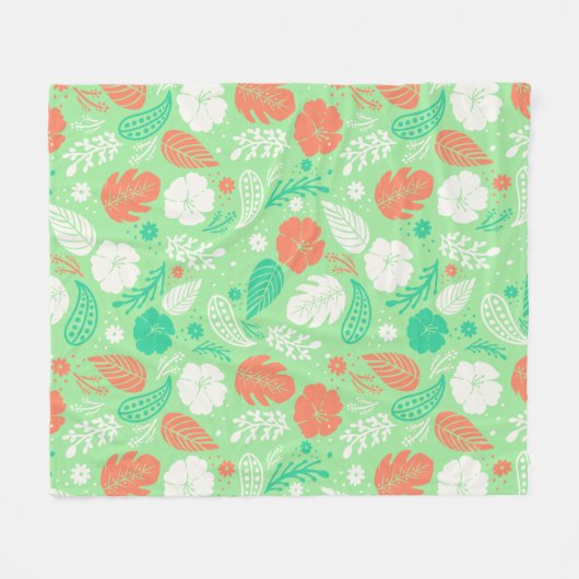 Groen en Oranje Tropisch Vloeiingspatroon Fleece Deken (Voorkant (Horizontaal))