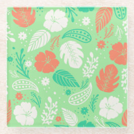 Groen en Oranje Tropisch Vloeiingspatroon Glazen Onderzetter