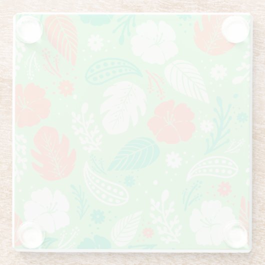 Groen en Oranje Tropisch Vloeiingspatroon Glazen Onderzetter (Achterkant)